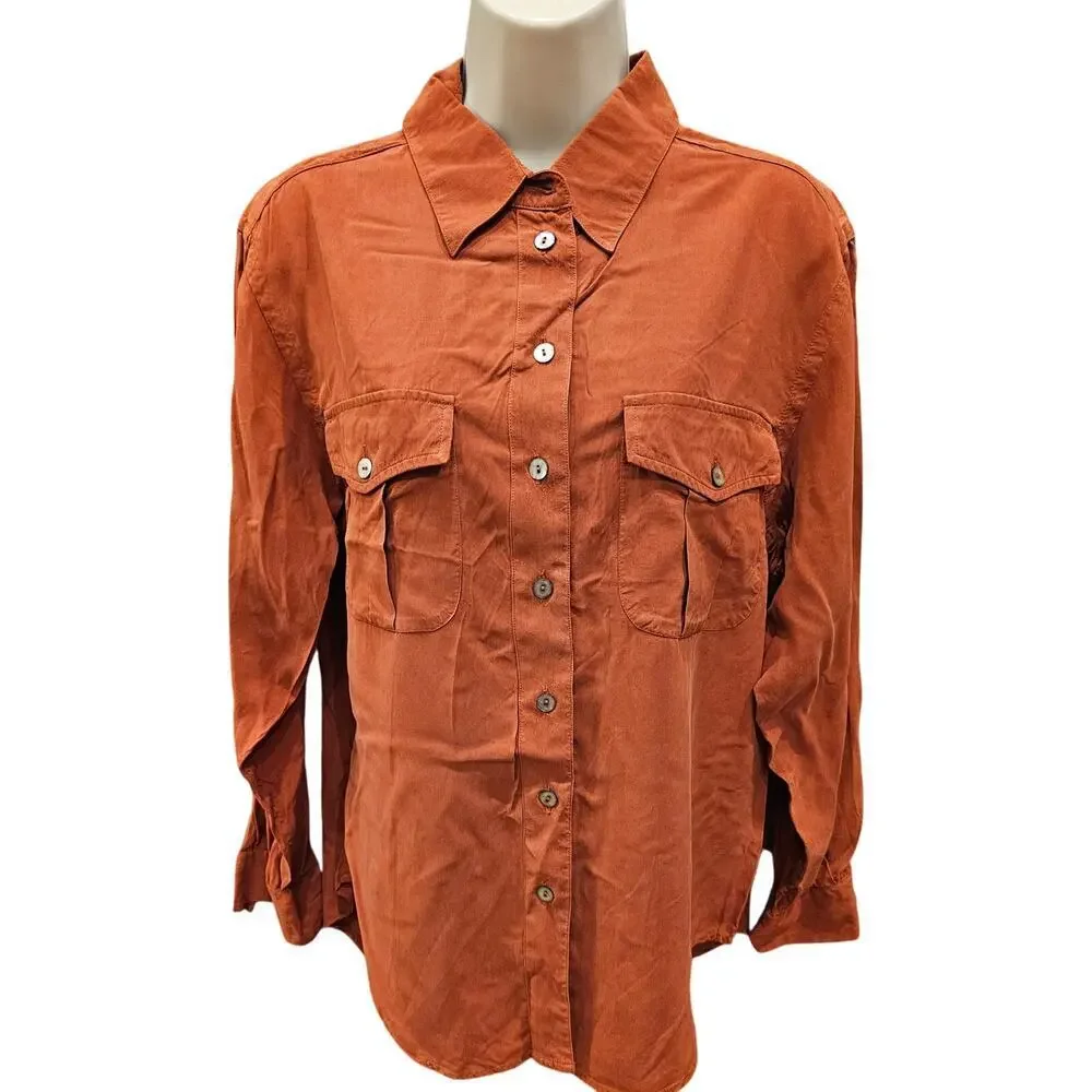 Jones NY country vintage silk coral button up blouse top sz 10 (XL) *FLAW*